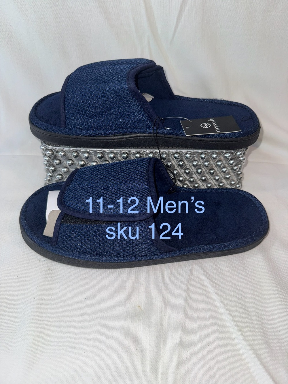 Men's 11-12 Adjustable Navy Slide Sandals with Cushioned Footbed